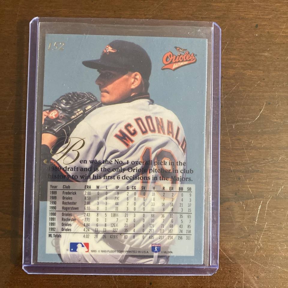 1993 Flair Baseball Card Ben McDonald #152 Baltimore Orioles - Image 2 of 2