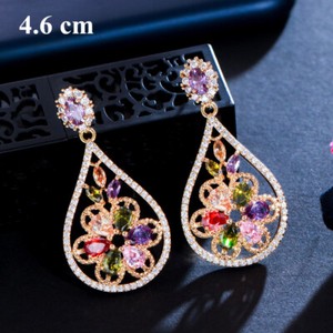 Authentic Women Silver Plated Water Drop Cubic Zirconia Earrings Stud Hoop Dangle Jewelry