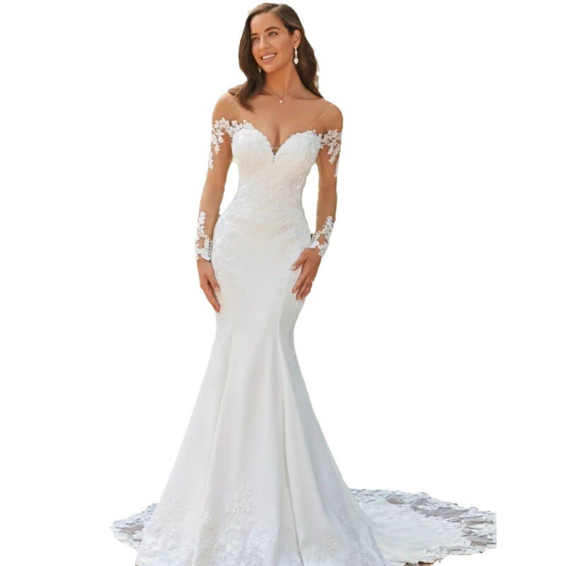 Wedding Dress Long Sleeve Backless Lace Fishtail | eBay