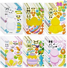 36 Pieces Easter Make A Face Animal Stickers with Easter Egg Themed