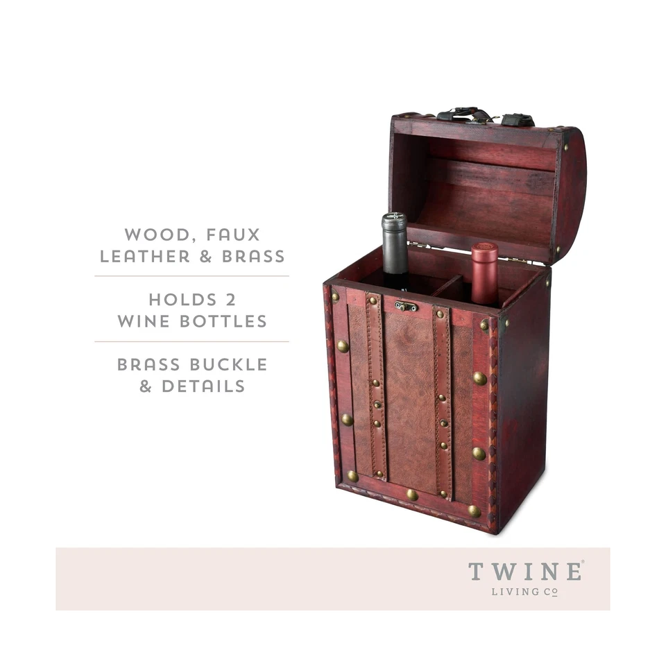 Caja decorativa de madera antigua Twine con tapa y mango, juegos de accesorios para vino,... Foto 2 de 4