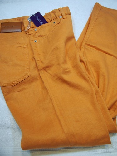 Pantaloni Ralph Lauren viola etichetta slim fit 5 tasche misto lino 34 x 32 nuovi con etichette $595 - Foto 14 di 14