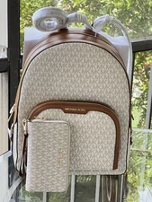 Michael Kors Large Travel School Backpack Shoulder Bag Handbag Vanilla+wallet