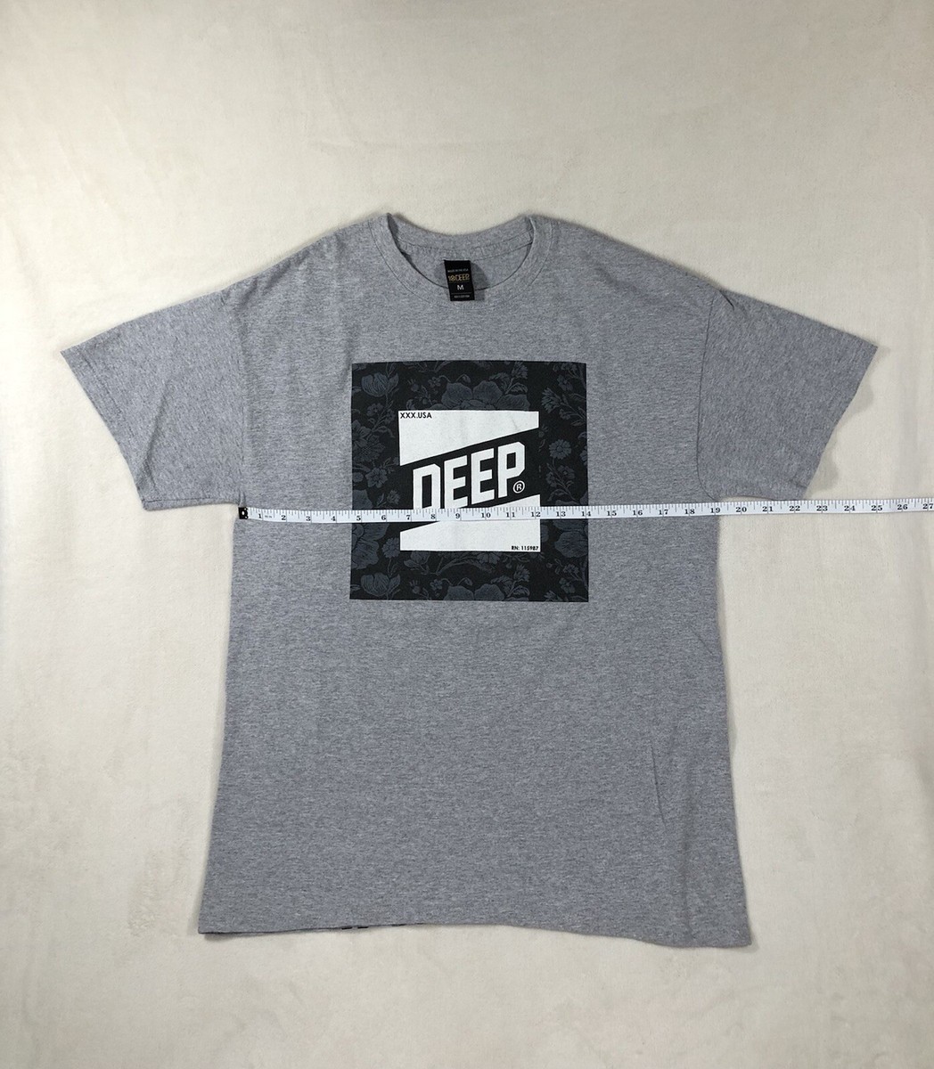 【ユウ】 10 Deep XXX DEEP Floral Mens Gray T-Shirt Made In USA Size