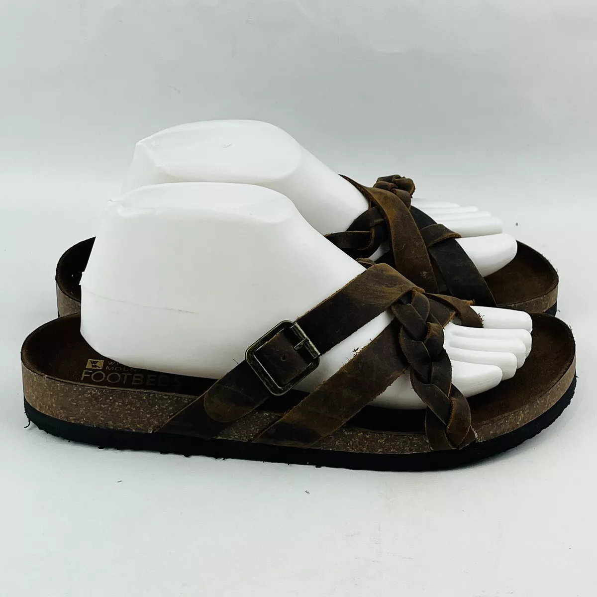Womens 10M White Mountain Harrington Footbed Sandals Brown Leather