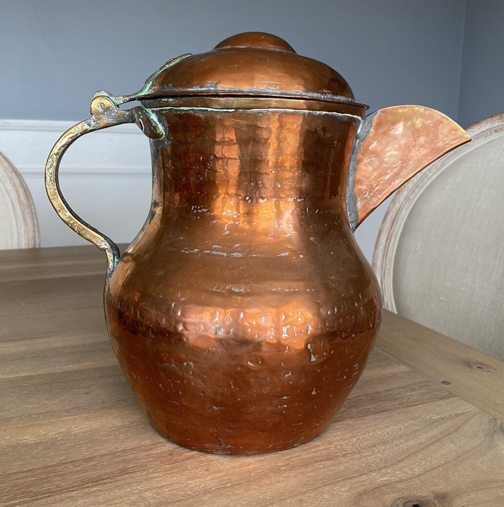 Copper Ewer Pitcher Jug - Large Hammered - Islamic - Brass Handle