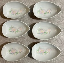 SERVICE VINTAGE A AVOCATS 6 COUPELLES PORCELAINE DE LIMOGES AUX NYMPHEAS L 13 cm