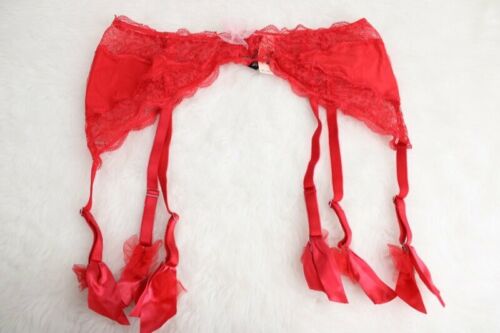 Victorias Secret Garter Belt Sexy Red Nylon Lace Bows M/L New w/tags - Picture 1 of 7