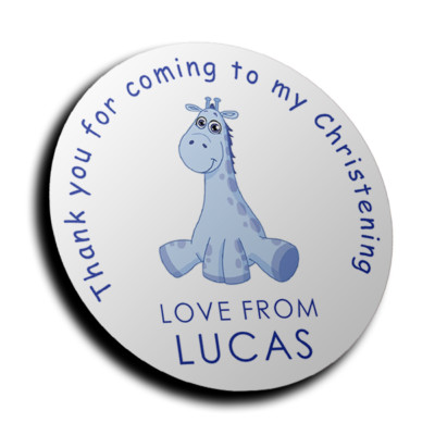 Personalised Blue Giraffe Christening Stickers for Sweet Cones | Matte or Gloss
