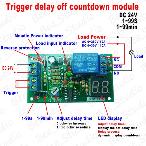 DC12V/24V LED Display Countdown Timing Timer Delay Turn OFF Relay Module Time - Picture 4 of 4