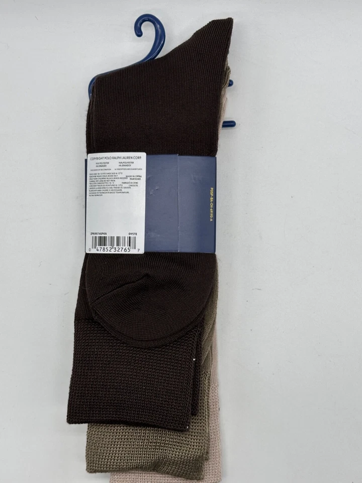 NUEVO PAQUETE DE 3 PARES DE CALCETINES POLO RALPH LAUREN PARA HOMBRE TALLA 6-12,5 OLIVA/MARRÓN Foto 2 de 4