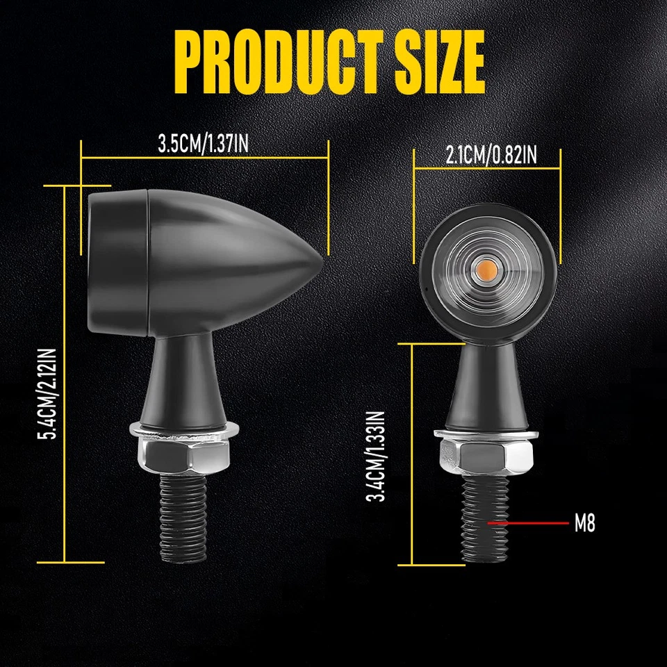 2 светодиодных указателя поворота для мотоцикла желтые индикаторы пули универсальные мини-лампы M - Изображение 4 из 4