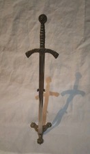 Ancien Ouvre-lettre Papier Réplique ÉPÉE DU TEMPLIER LG 24,5 cm Avec Son Support