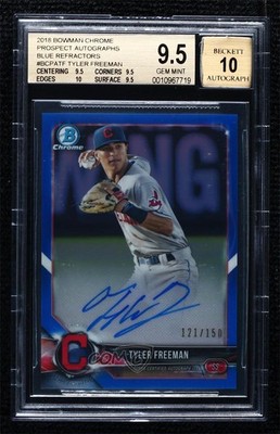 2018 Bowman Chrome Prospect Blue Refractor /150 Tyler Freeman BGS 9.5 Auto 5j0