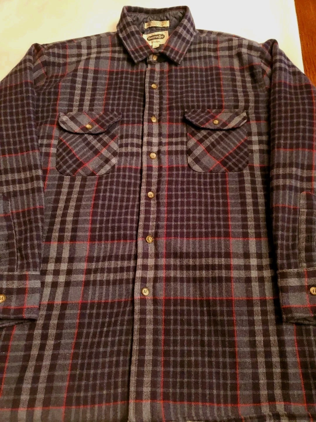 VTG 70's Shelter Bay Arrow Flannel Shirt Men’s Plaid Wool Blend Lined Shacket XL