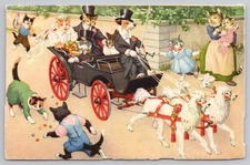 1940s Eugen Hartung Cats 4701 Edition Max Kunzli Wedding Carriage Swiss Postcard