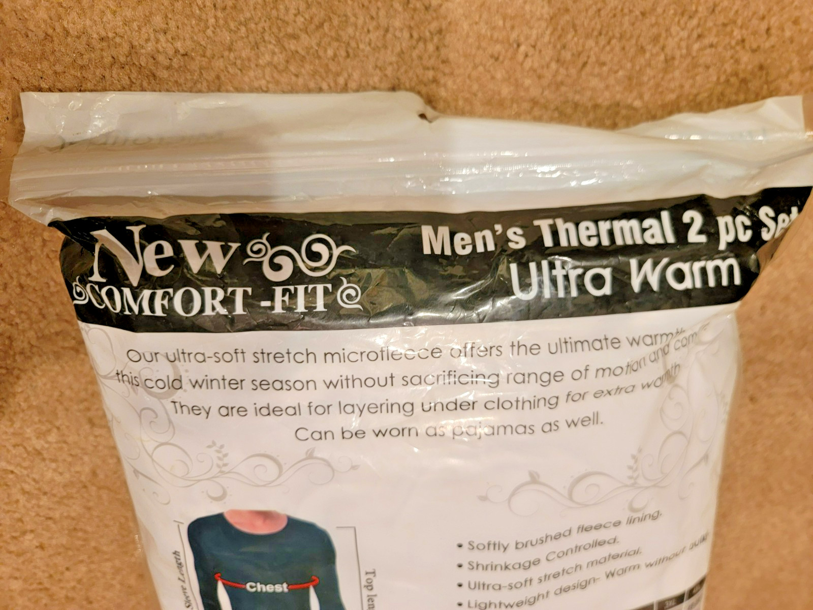 Men 92% Poly 8% Spandex Top/Bottom 2PC Set  Fleece Thermal Long Johns Underwear