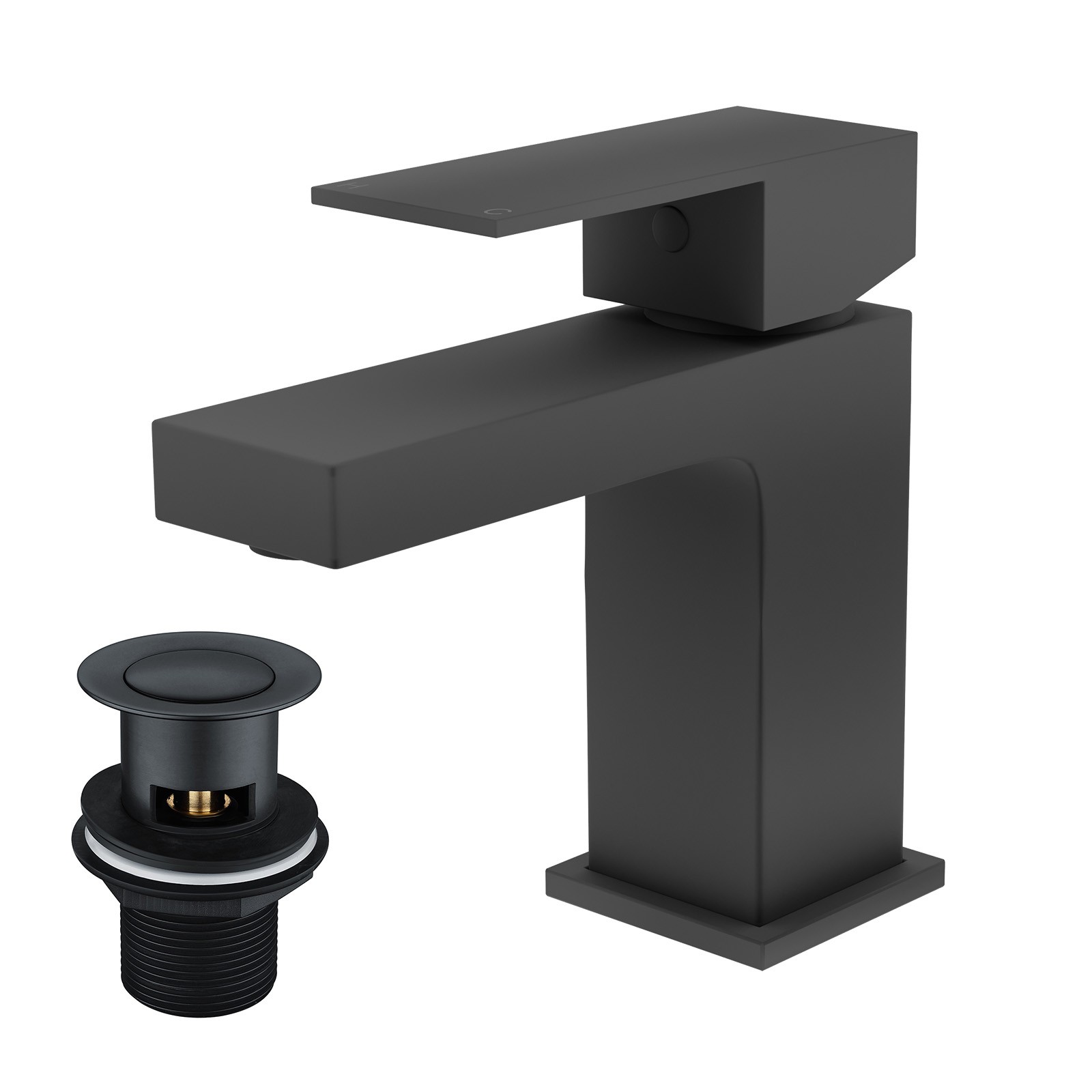 Nes Home Square Single Lever Bathroom Matte Black Basin Mono Mixer Tap & Waste - Image 2