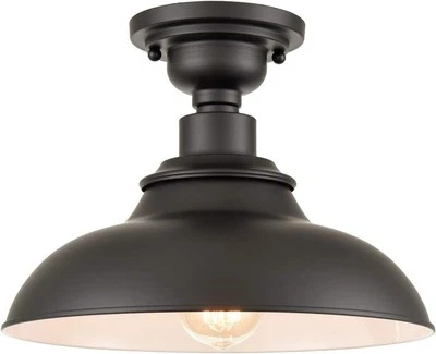 CLAXY 12-Inch Farmhouse Semi Flush Mount Ceiling Light Black 1-Light