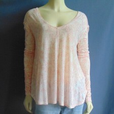 Free People V-Neck A-Line High Low Salmon Print Airy Knit Top XS