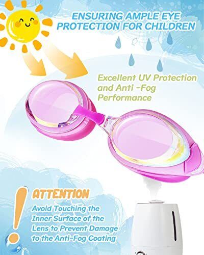 Kids Swim Goggles, 2 Pack Anti Fog&UV Swimming Goggles for Pink & Clear Blue - Picture 4 of 7
