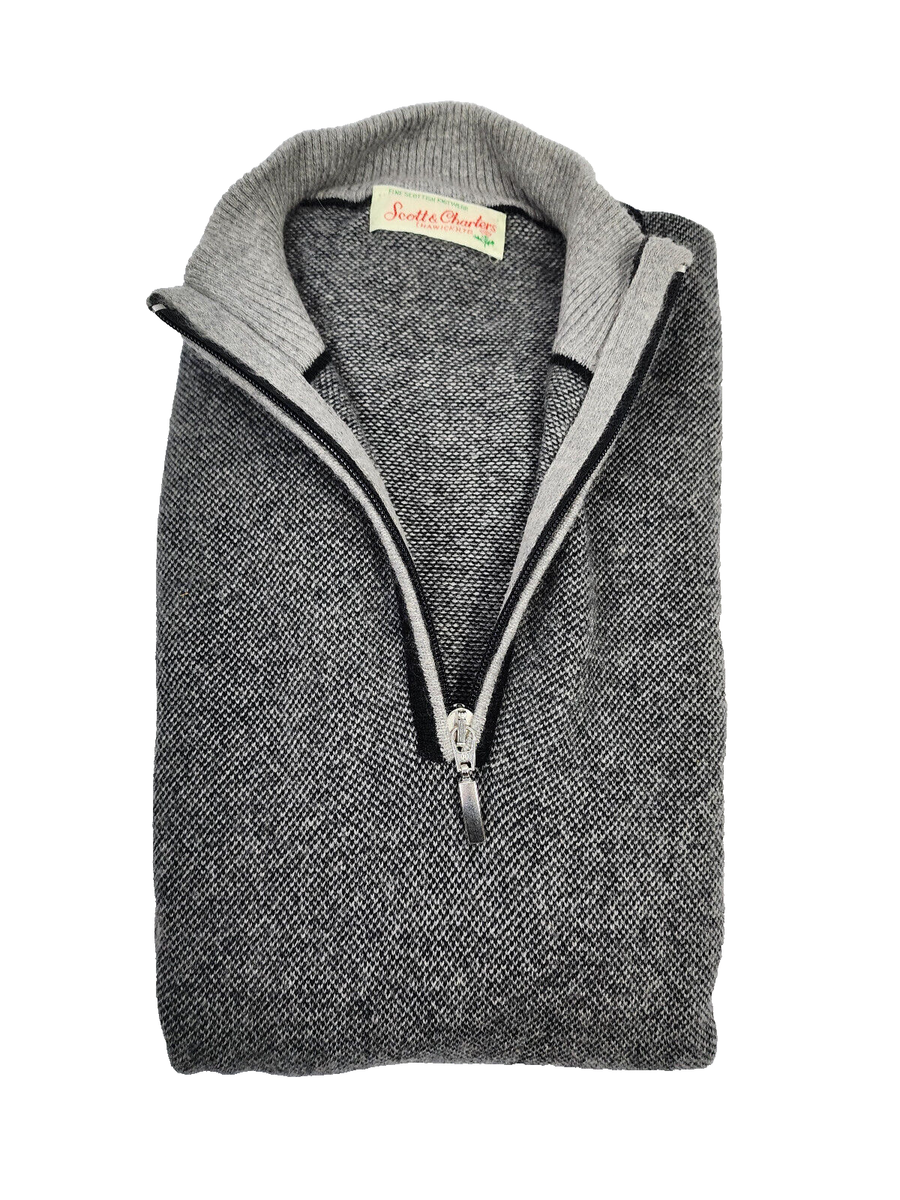 【極厚】Scott & Charters Low Gauge Cashmere Scott & Charters 100% Cashmere Gray Textured 1/2 Zip Sweater