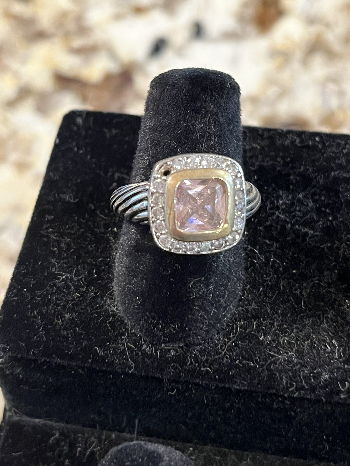 Vintage Ring Women Silver Fashion Jewelry Costume Ring Size 6.5 Pink Stone