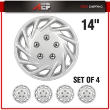 14 Inch Set of 4 Wheel Covers Snap On Full Silver Hub Caps Fit R14 Tire & Rim