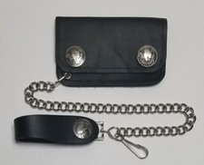 Buffalo Nickel Black Leather Credit Card Kids Wallet With 12" Chain MADE IN USA