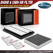 1x Engine & 1x Activated Carbon Cabin Air Filter for Nissan Rogue 14-20 Qashqai
