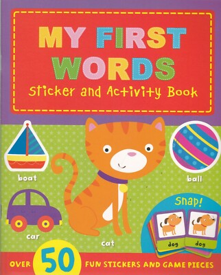 First Words Learning Book Preschool Activity with 50 Stickers + Snap Game