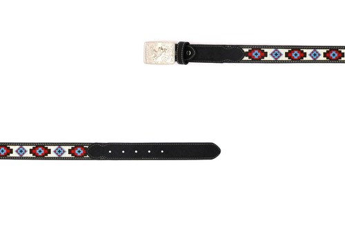 Embroidery Western Kids Belt Black Aztec Unisex Fabric Red Western Wasit 24-28 - Picture 5 of 9