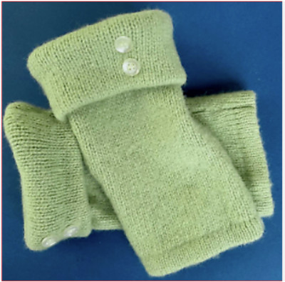 FINGERLESS GLOVES GREEN LIME ANGORA WOOL M - L MEDIUM - LARGE MITTENS WOMEN'S