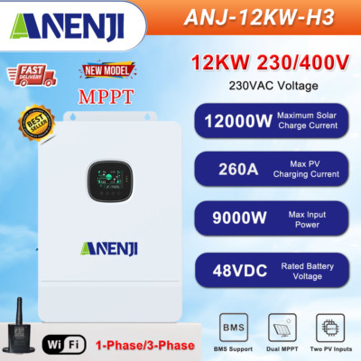 12KW Hybrid Solar Wechselrichter Off Grid 800V 2*MPPT 260A 1/3-Phase 230V/400V