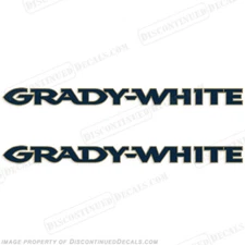 Fits Grady White Boat Logo Decals (Set of 2) - Navy w/Gold Outline 38" Long
