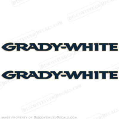 Fits Grady White Boat Logo Decals (Set of 2) - Navy w/Gold Outline 41.5'' Long