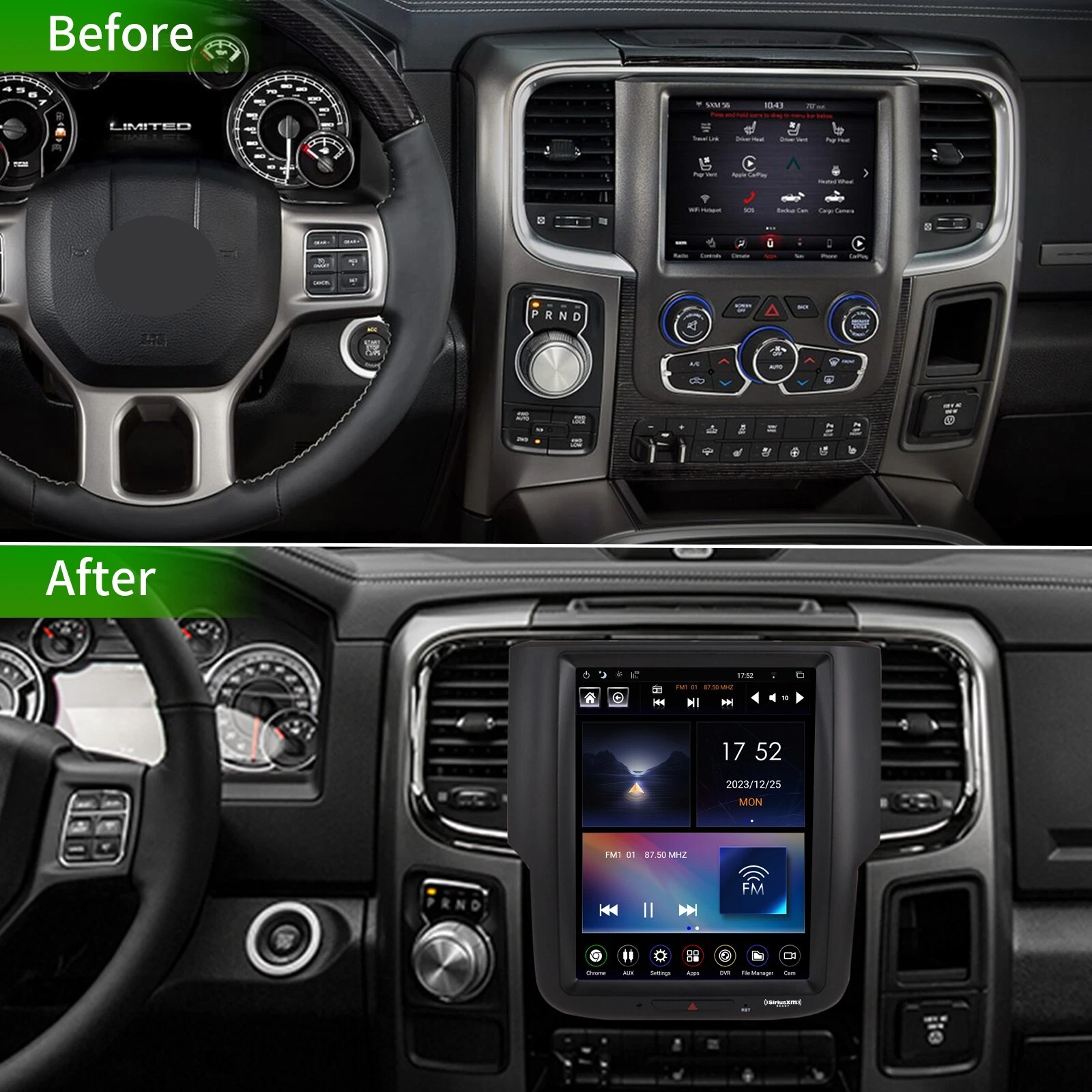 Car Radio SiriusXM Stereo For 2013-2018 Dodge RAM 1500 2500 3500 Android CarPlay - Picture 2 of 11