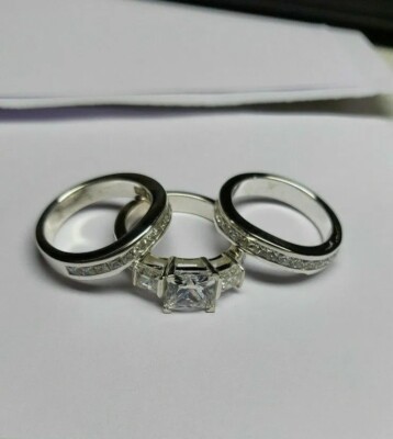 Princess Cut Lab Created Diamond 14K White Gold Finish Wedding Bridal ...