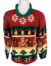 The Eagle's Eye Christmas Sweater Sz S-Pullover-Teddy Bear/Rocking Horse