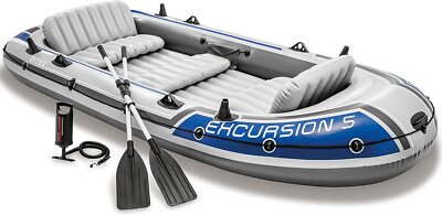 Intex 68325 Excursion 5 Person Man Inflatable Boat With Five Seats Oars & Pump