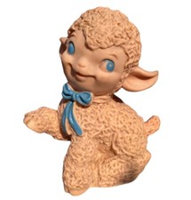 Vintage 1950 s Smiling Rubber Pink Lamb with Squeaker Toy