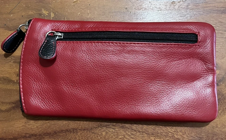 Estuche para gafas de cuero ILI New York marco de bolsillo con cremallera silueta rojo negro Foto 3 de 4