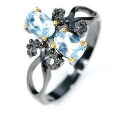Jewelry Gift Handmade Natural Blue Topaz Silver Ring 925 Sterling /RVS317
