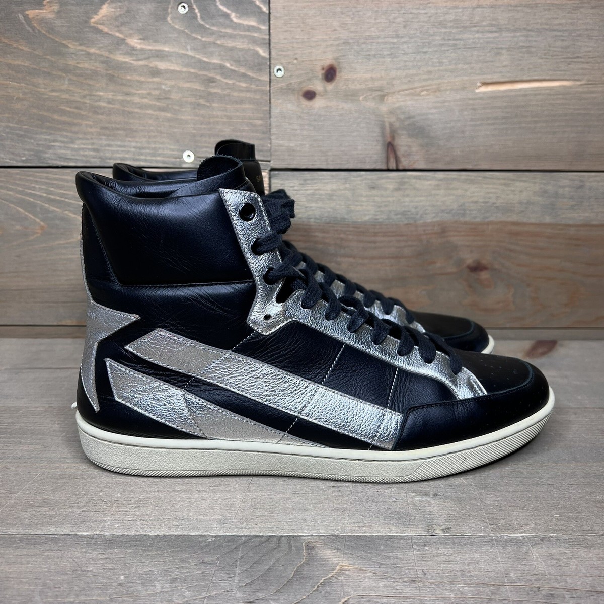 Saint Laurent Paris Black Silver Leather High Top Star SL