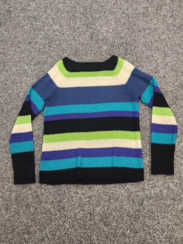 CHAPS Sweater Women Medium Black Green Blue Thick Stripe Boat Neck Pullover - Picture 3 of 10