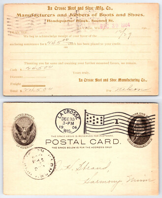 [F7] Postal Card 1904 La Crosse Boot & Shoe Manuf. Co.