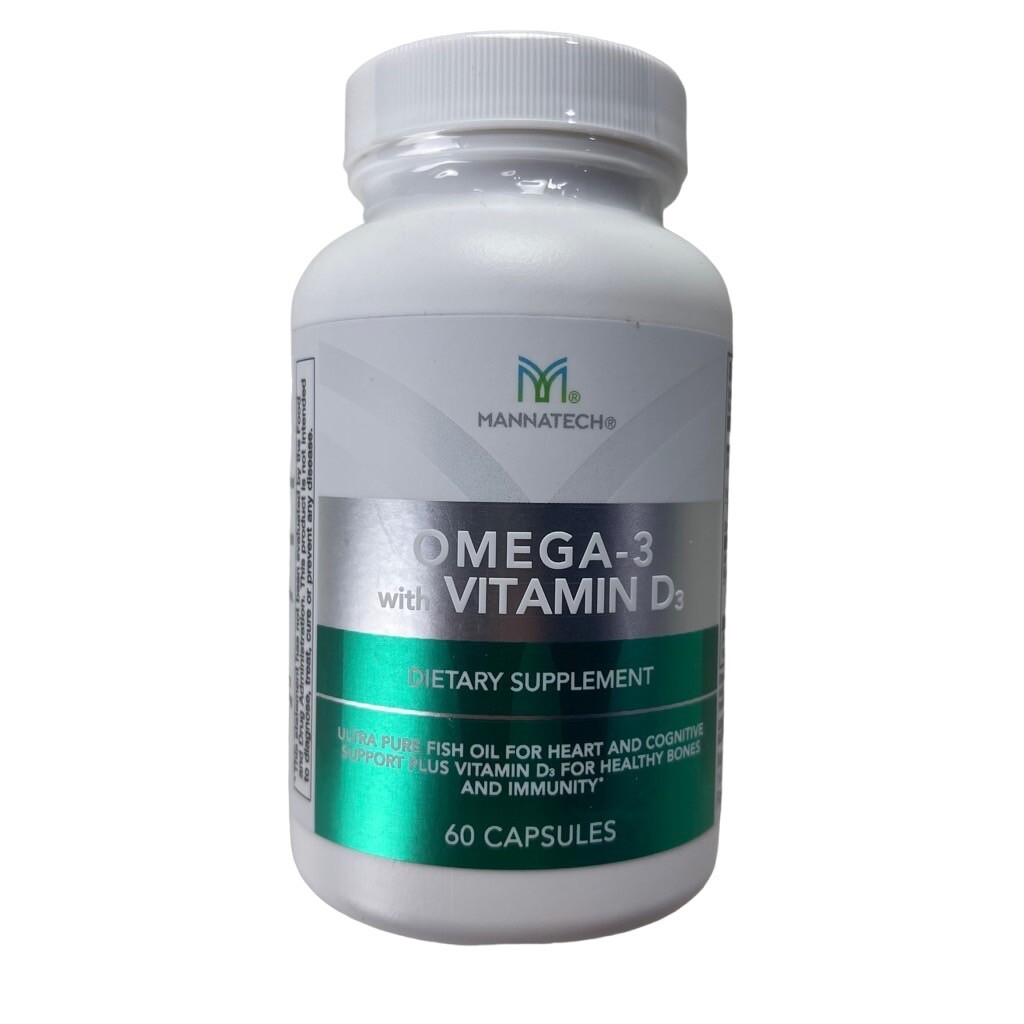 Mannatech Omega-3 with Vitamin D3 Fish Oil Capsules 60ct Exp 02/2026 B5036
