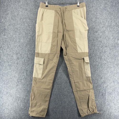 Pacsun Mens Cargo Stretch Pants Beige Tan Brown Drawstring Size Large - Picture 1 of 7