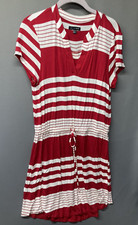As U Wish Women Large Dress Red White Striped Tie At Waist Short Sleeve Casual
