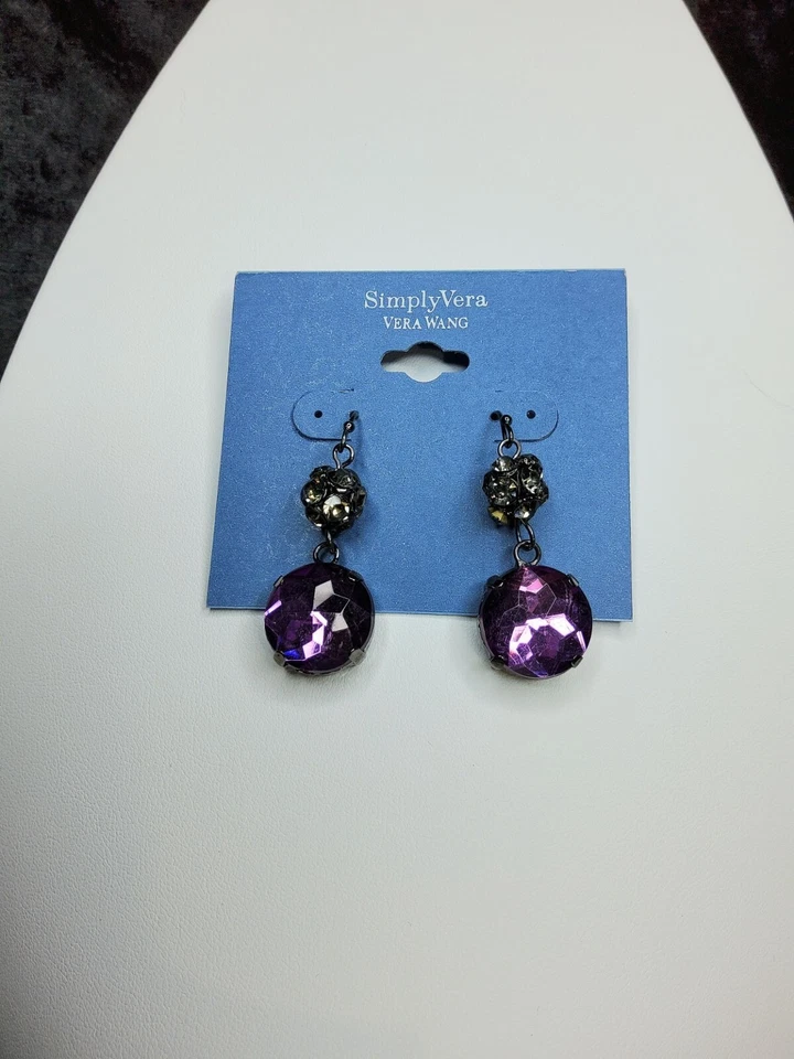 Pendientes colgantes Simply Vera Gunmetal, púrpura y cristal transparente, nuevos Foto 3 de 4